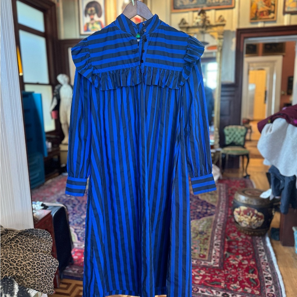 Clare V Blue and Black Striped Long Sleeve Dress